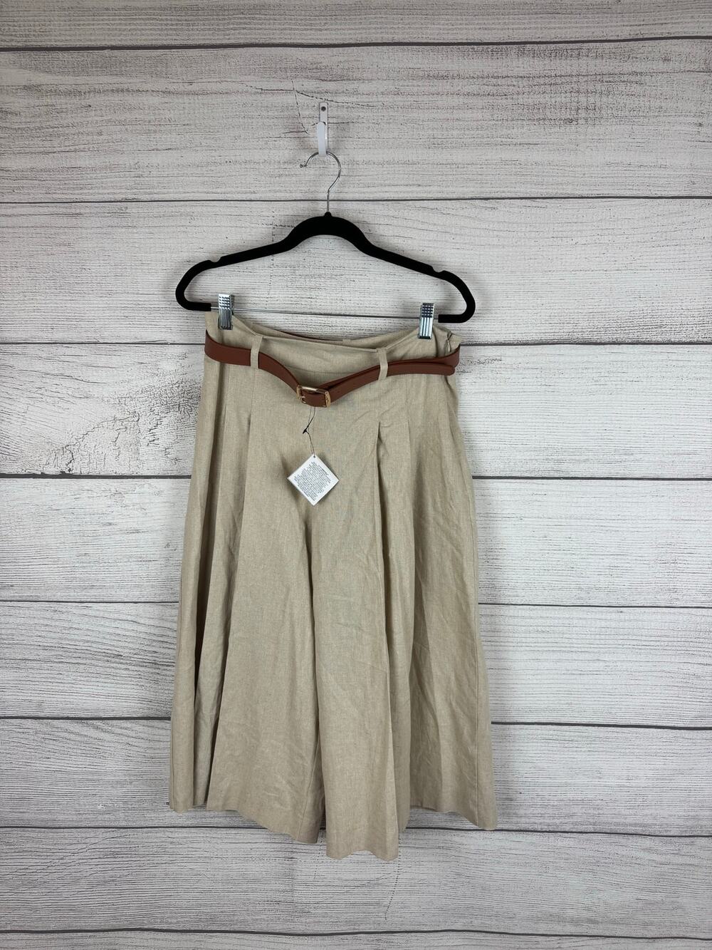 Zara Women's Khaki Linen Belted Long Bermuda Shorts Size Medium